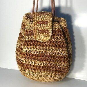 Straw bucket bag stripe loose weave boho beach resort vacation tote
